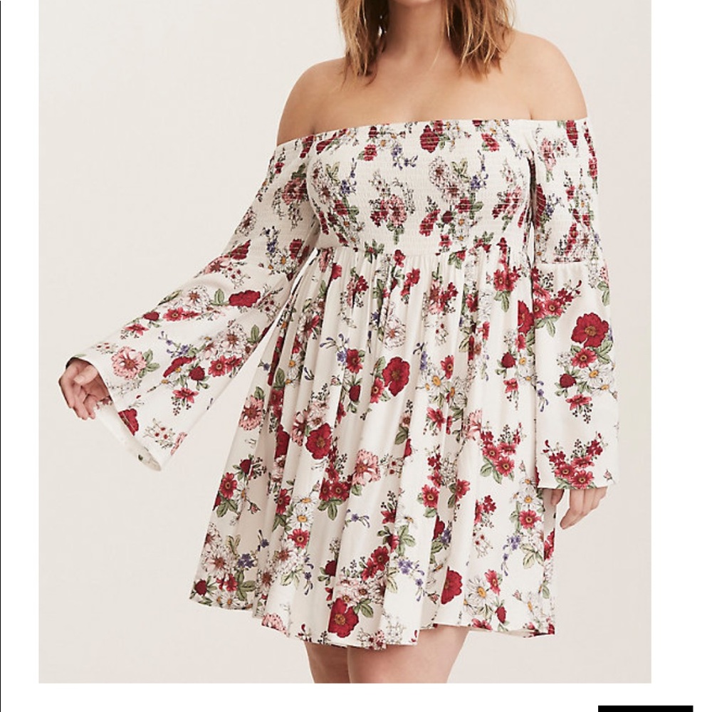 Torrid FLORAL OFF SHOULDER CHALLIS SMOCK DRESS